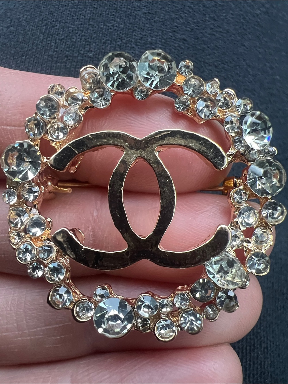 Gold-Tone Clear Crystal Double-C Logo Brooch - Gold